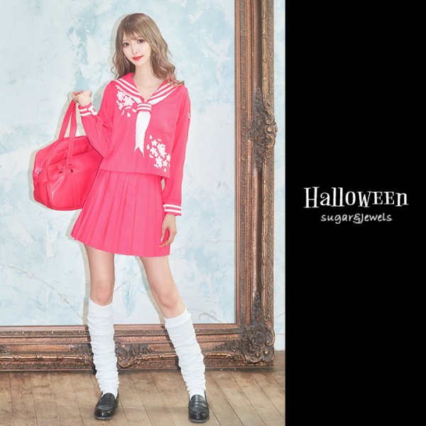 画像2: 【即日発送！】【ハロウィン】ピンクJK/女子高生/セーラー服コスプレセット【ハロウィン3点セット】【S-Lサイズ/1カラー】[OF01]