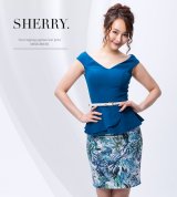 【Sherry】【S-Lサイズ/1カラー】フリルペプラムリーフプリントミニドレス[HC02]