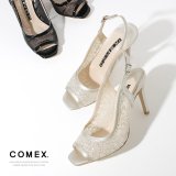 【COMEX】 2color/ 10cmヒール/ バックベルト/ チュール/ ラメ/ ハイヒール/ オープントゥ/ サンダル[OF02]