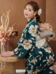 画像1: 【即日発送】グリーン×牡丹浴衣 OBI-hira-100-ok-9-PxBR / HIMO-900-yn-7-MOC / HEKO-800-sb-3-BR / YA-953-kn-W / GETA-02-ok-4-MOC[YMT] (1)