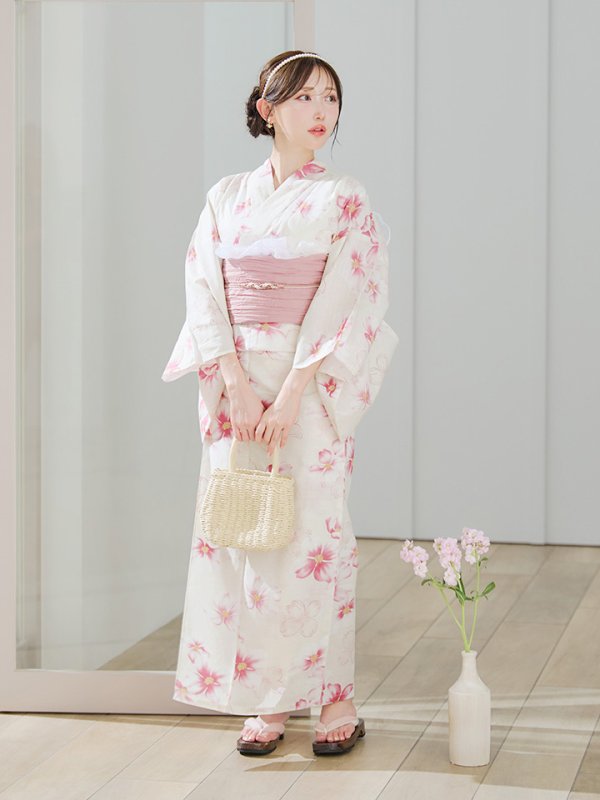 画像16: 【予約 / 5月中旬発送予定】淡色桜花柄浴衣 OBI-siwa-200-kj-8-P / HIMO-900-yn-8-P / HEKO-800-sb-5-W / YA-1079-kj-7-W / GETA-01-kj-7-P/ [/OF01] (16)