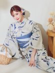 画像6: 水墨画百合柄浴衣 OBI-hira-100-ok-4-DusBL / HIMO-900-yn-5-IV  / HEKO-800-sb-8-DusBL / YA-73-kn-GY / GETA-01-kj-2-BL/ [YMT] (6)