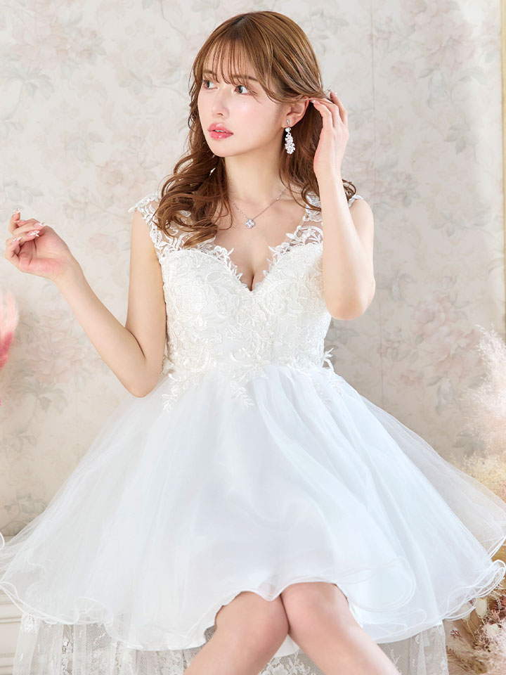 花柄刺繍チュールミニドレス - ドレス