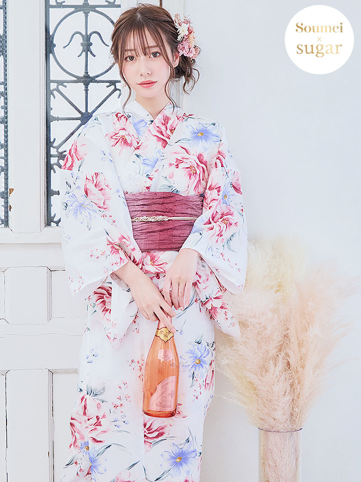 浴衣】ピンクxブルーのグラデ牡丹浴衣 siwa-g201kj / Yhimo-P / YC 